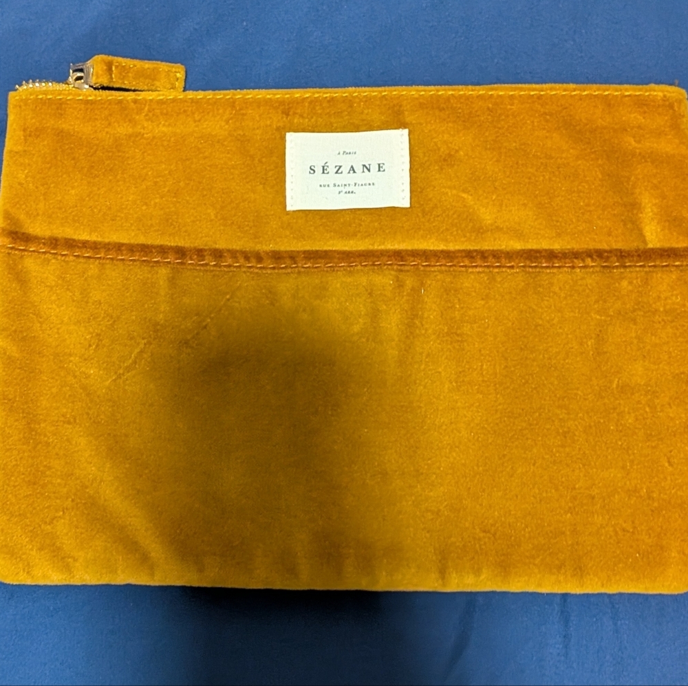 Sézane Mustard Velvet Cosmetic Pouch